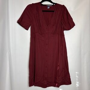 Old Navy Royal Velvet Dress Women's‎ Medium Burgundy Red V Neck Button Front
